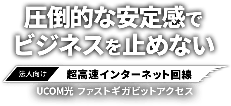 圧倒的な安定感でビジネスを止めない 法人向け 超高速インターネット回線 UCOM光  ファストギガビットアクセス 今だけ初期費用無料！